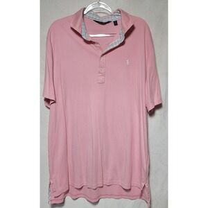 Polo Golf Ralph Lauren Mens XL Pink Short Sleeve Plaid Trim Polo Shirt